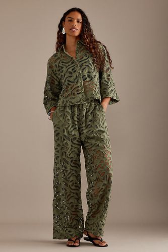 Pantalons Broderie Taille Haute Allia en Green taille: Uk 8 chez Anthropologie - Selected Femme - Modalova