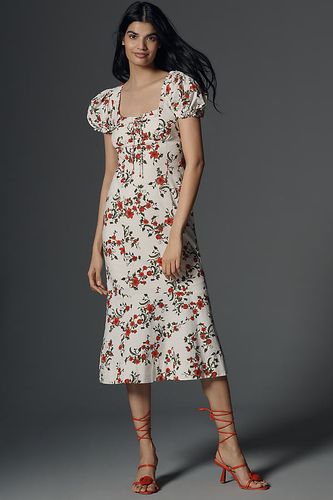 Linen Blend Puff-Sleeve Sweetheart Midi Dress en White taille: XS chez Anthropologie - Maeve - Modalova