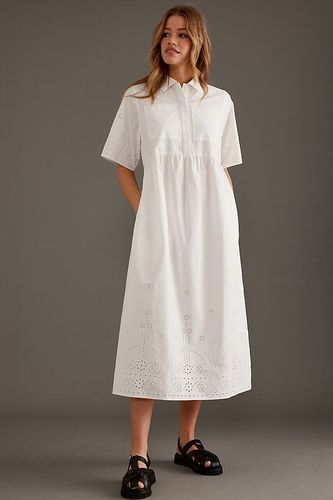 Gabriella Robe chemise à broderie et manches courtes en White taille: Uk 10 chez Anthropologie - ALIGNE - Modalova