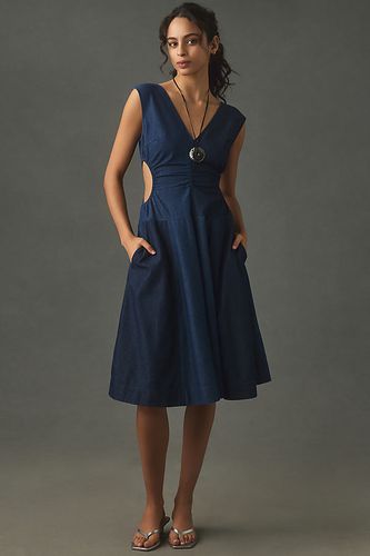 Robe midi trapèze courte à col en V en Blue, taille: L chez Anthropologie - Plenty by Tracy Reese - Modalova