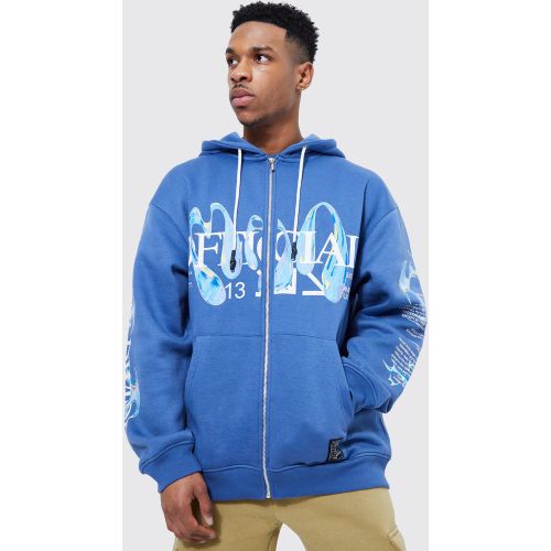 Sweat à capuche oversize zippé imprimé Homme - Boohooman - Modalova