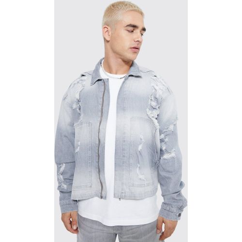 Veste en jean oversize déchirée - Boohooman - Modalova