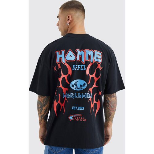 T-shirt oversize épais imprimé flammes - Boohooman - Modalova