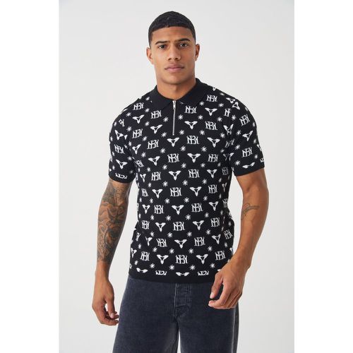 Polo moulant zippé en jacquard - Boohooman - Modalova