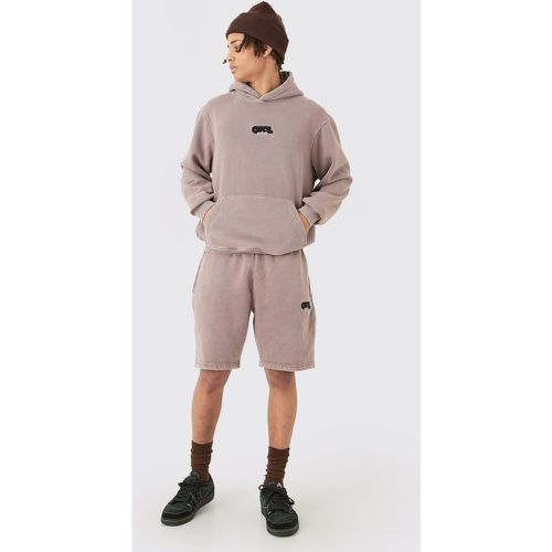 Man Washed Hooded Short Tracksuit - Boohooman - Modalova