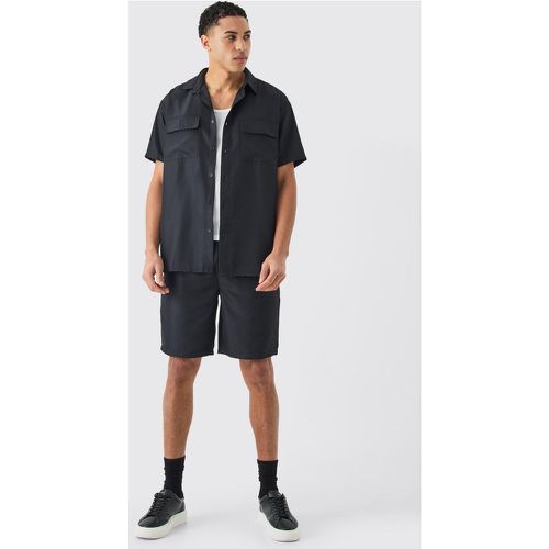 Short Sleeve Soft Twill Overshirt And Short Set - Boohooman - Modalova