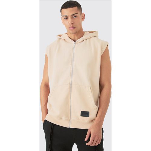 Oversized Zip Through Washed Sleeveless Hoodie - Boohooman - Modalova