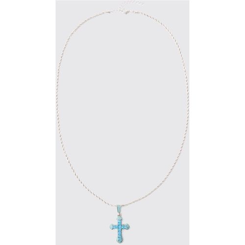 Iced Cross Pendant Necklace In Blue - Boohooman - Modalova