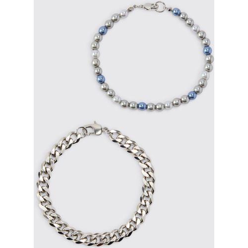 Lot de 2 bracelets en chaîne et perles - Boohooman - Modalova