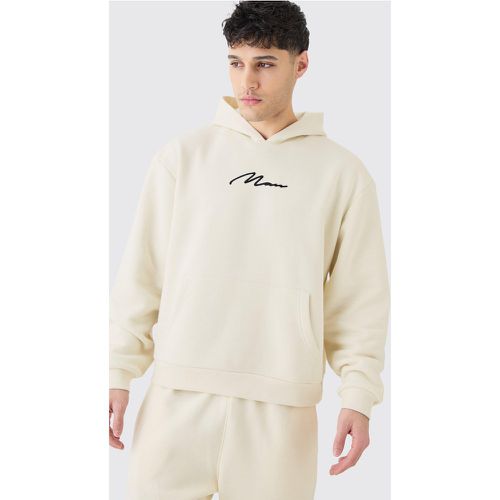 Oversized Boxy Man Signature Borg Applique Hoodie - Boohooman - Modalova