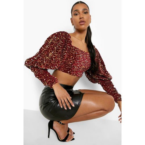 Crop Top Velours À Paillettes - boohoo - Modalova