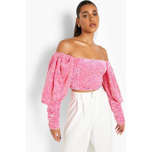 Crop Top Velours À Paillettes - boohoo - Modalova