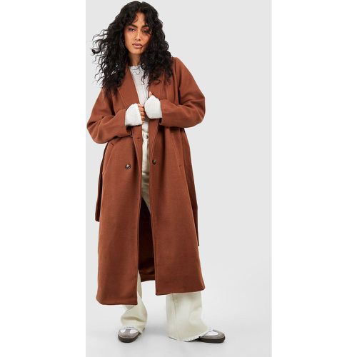 Manteau Cache-Cœur Long Effet Laine À Ceinture - boohoo - Modalova