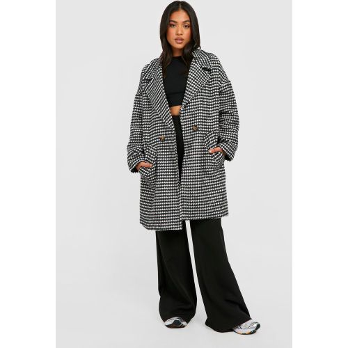 Petite" - Manteau Effet Laine À Imprimé Pied-De-Poule - boohoo - Modalova