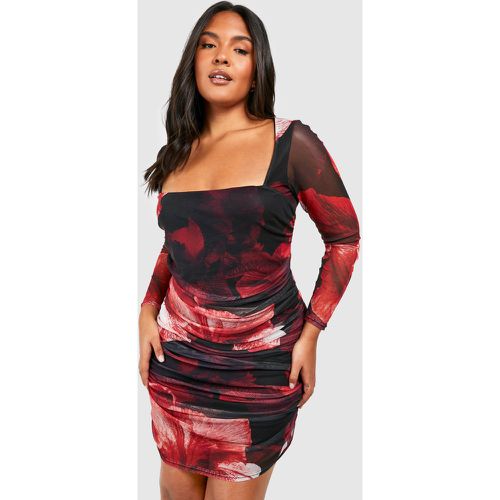 Grande Taille - Robe Moulante Fleurie En Mesh - boohoo - Modalova