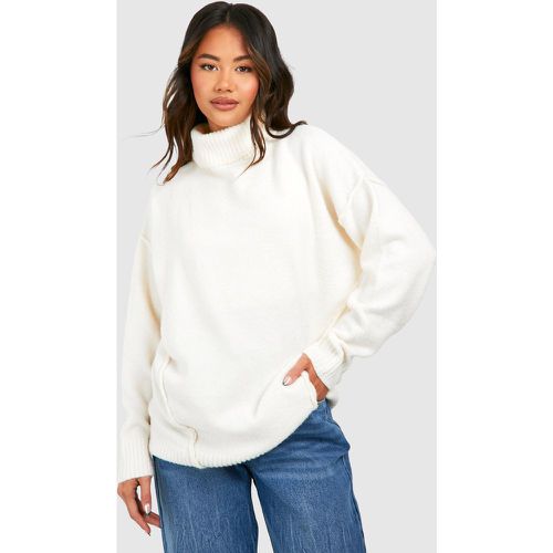 Pull Long Oversize À Col Roulé En Maille Douce - Blanc Écru - M, Blanc Écru - boohoo - Modalova