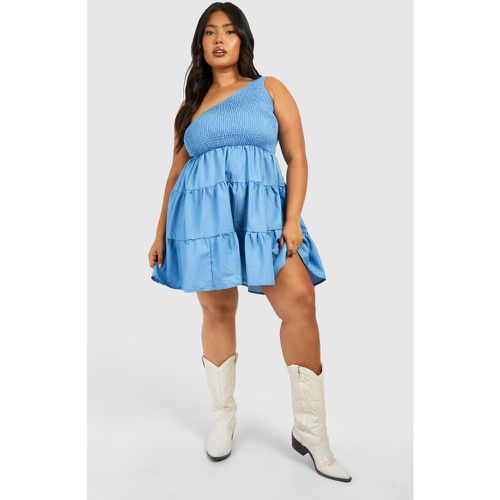 Plus" One Shoulder Chambray Tiered Skater Dress - boohoo - Modalova