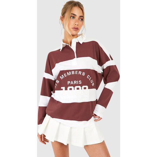 Slogan Striped Rugby Shirt - boohoo - Modalova