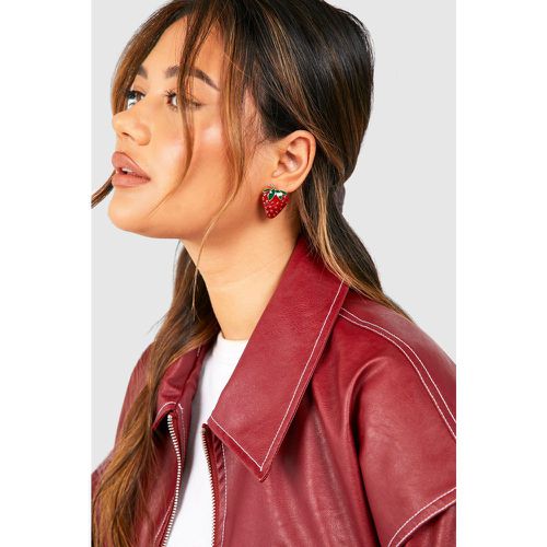 Oversized Embellished Strawberry Stud Earring - boohoo - Modalova