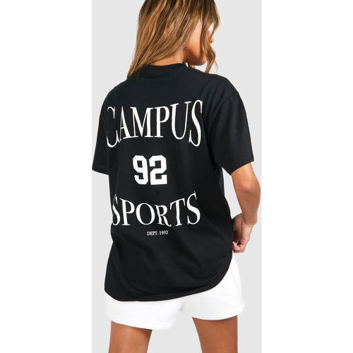 Oversized Campus Sports Back Print Cotton Tee - boohoo - Modalova