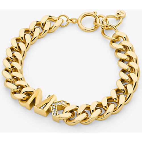 MK Bracelet à maillons gourmette en laiton plaqué en métal précieux avec pierres pavées et logo - Michael Kors - Modalova