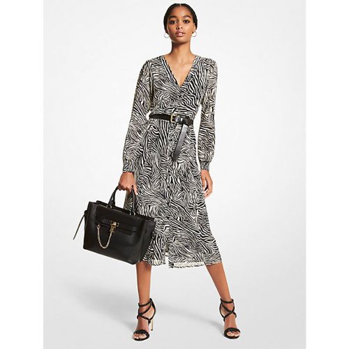 MK Robe mi-longue en crêpe georgette à imprimé zébré - BLANC CASSÉ(NATUREL) - Michael Kors - MICHAEL Michael Kors - Modalova