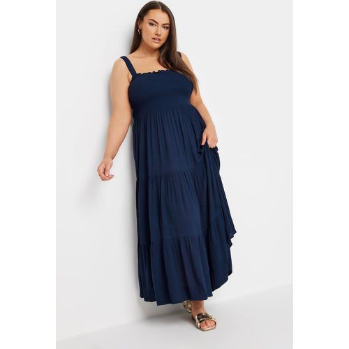 Curve Navy Blue Shirred Tiered Maxi Dress, Grande Taille & Courbes - Yours - Modalova