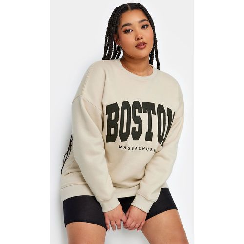 Sweatshirt Beige Brodé 'Boston' En Coton , Grande Taille & Courbes - Yours - Modalova