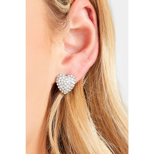 Silver Tone Diamante Heart Stud Earrings - Yours - Modalova