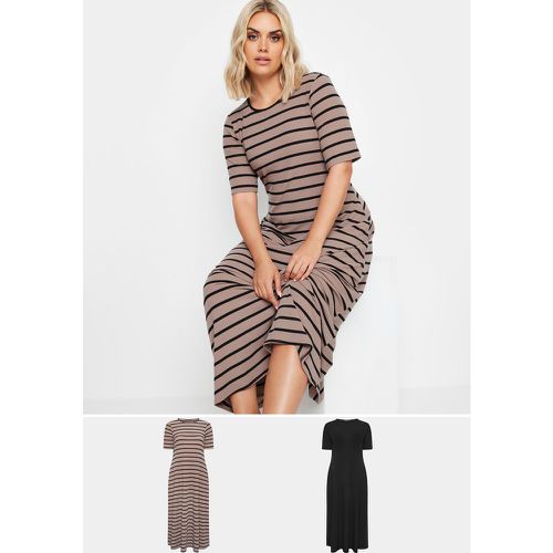 Pack Curve Black & Brown Ribbed Maxi Dress, Grande Taille & Courbes - Yours - Modalova