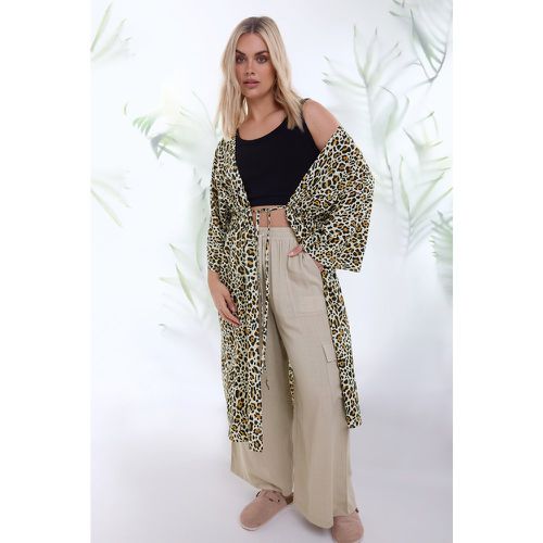 Kimono Beige Léopard Long , Grande Taille & Courbes - Yours - Modalova