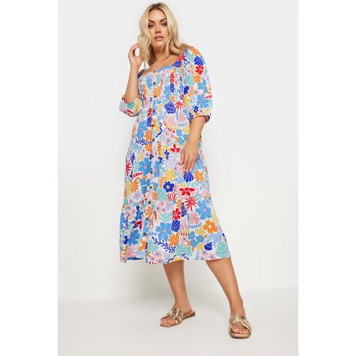 Curve White Floral Print Button Front Tiered Midi Dress, Grande Taille & Courbes - Yours - Modalova