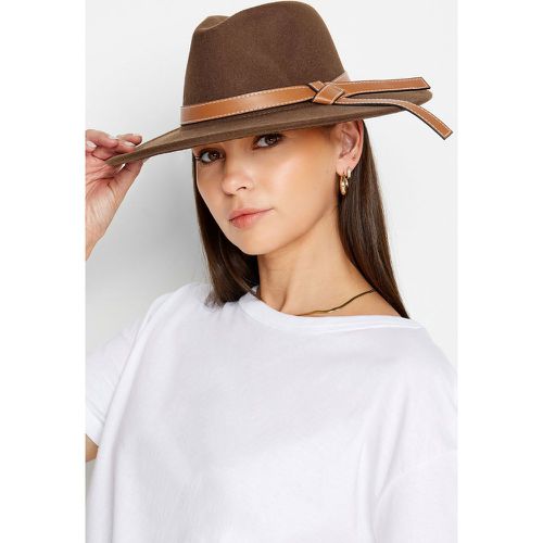 Brown Faux Leather Band Fedora Hat - Yours - Modalova