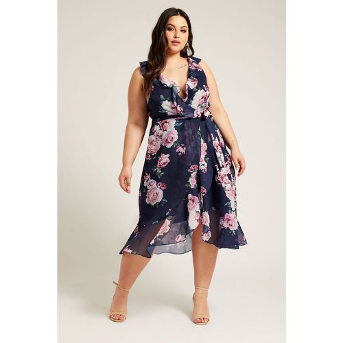 Robe Cachecoeur Marine & Rose Floral , Grande Taille & Courbes - Yours London - Modalova