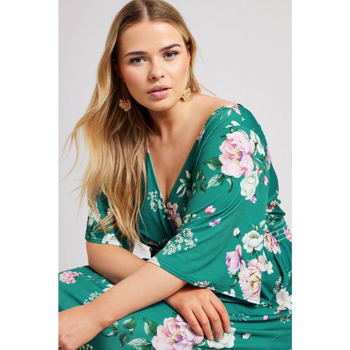 Curve Green Floral Angel Sleeve Maxi Dress, Grande Taille & Courbes - Yours London - Modalova