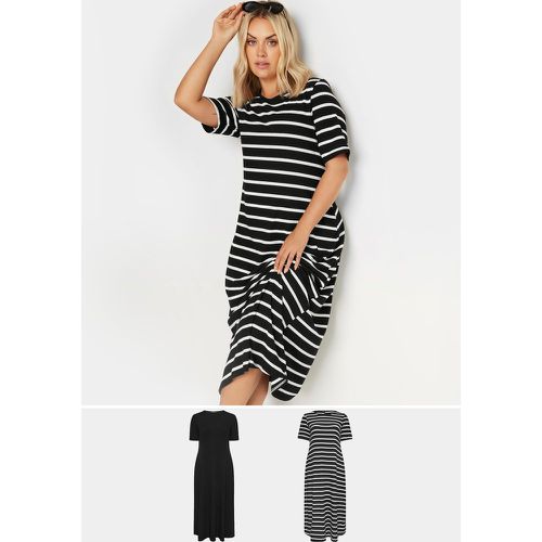 Pack Curve Black & White Stripe Maxi Dress, Grande Taille & Courbes - Yours - Modalova