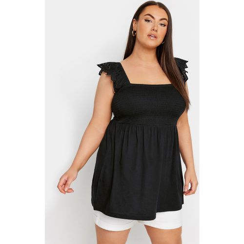 Curve Black Broderie Anglaise Peplum Top, Grande Taille & Courbes - Yours - Modalova