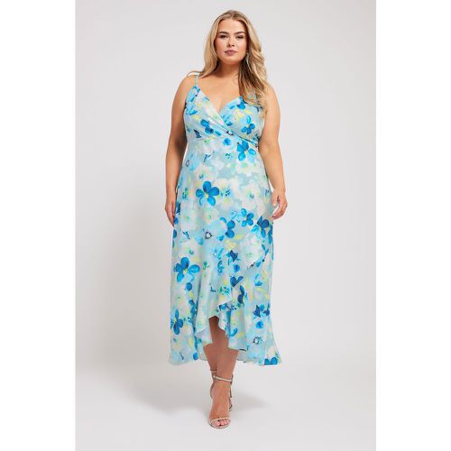 Curve Blue Floral Print Ruffle Wrap Dress, Grande Taille & Courbes - Yours London - Modalova