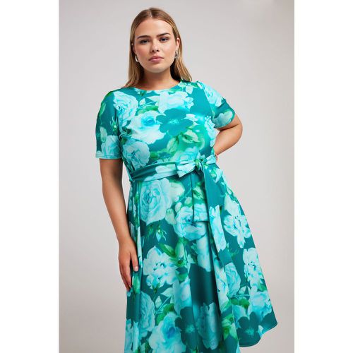 Robe Turquoise Floral Patineuse , Grande Taille & Courbes - Yours London - Modalova