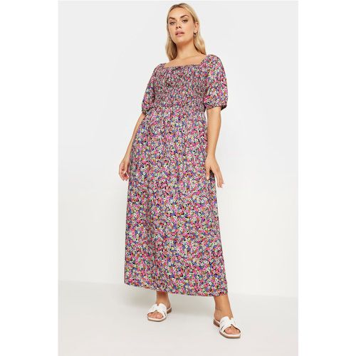 Curve Pink Ditsy Floral Print Shirred Maxi Dress, Grande Taille & Courbes - Yours - Modalova