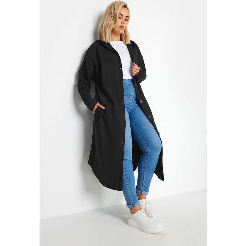 Curve Black Button Through Hooded Maxi Jacket, Grande Taille & Courbes - Yours - Modalova
