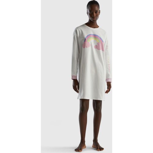 Benetton, Chemise De Nuit En Coton À Fibres Longues, taille M-L, Crème - United Colors of Benetton - Modalova
