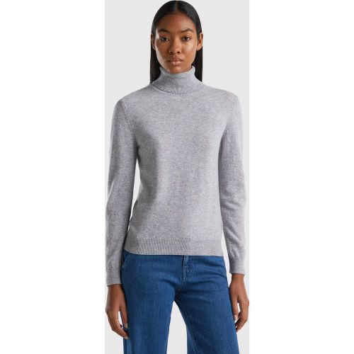 Benetton, Pull Gris Clair À Col Montant En Pure Laine Mérinos Personnalisable, taille L, Gris Clair - United Colors of Benetton - Modalova