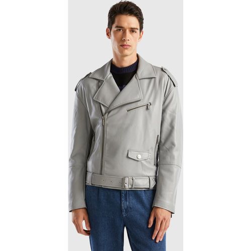 Benetton, Blouson Biker En Tissu Enduit, taille L, Gris Clair - United Colors of Benetton - Modalova