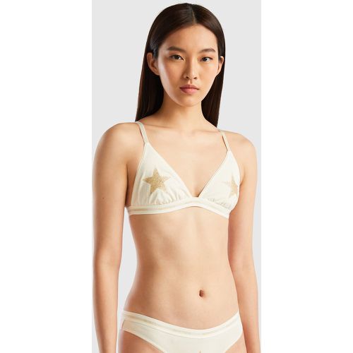 Benetton, Soutien-gorge Triangle À Étoiles Pailletées, taille 100, Crème - United Colors of Benetton - Modalova