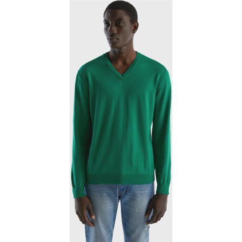 Benetton, Pull En Pur Coton À Col En V, taille L, Vert Foncé - United Colors of Benetton - Modalova