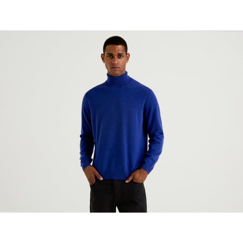 Benetton, Pull Bleu Col Roulé En Pure Laine Mérinos, taille XXL, Bleu - United Colors of Benetton - Modalova