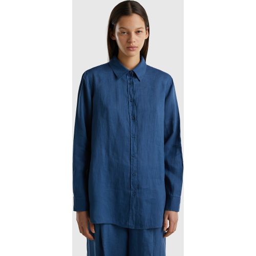 Benetton, Chemise Longue En Pur Lin, taille XS, Bleu - United Colors of Benetton - Modalova