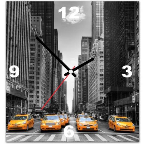 Tableau Horloge Villes Taxi Dans New York 30X30 cm - 3S. x Home - Modalova