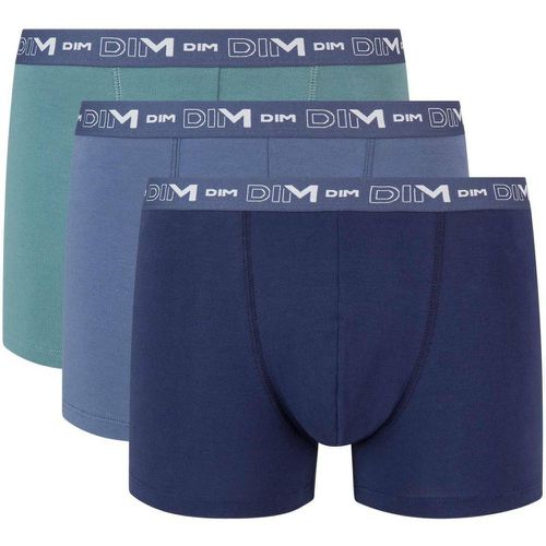 Pack de 3 Boxers Coton Stretch - Ceinture Siglée Bleu / Vert en tissu - Dim Homme - Modalova